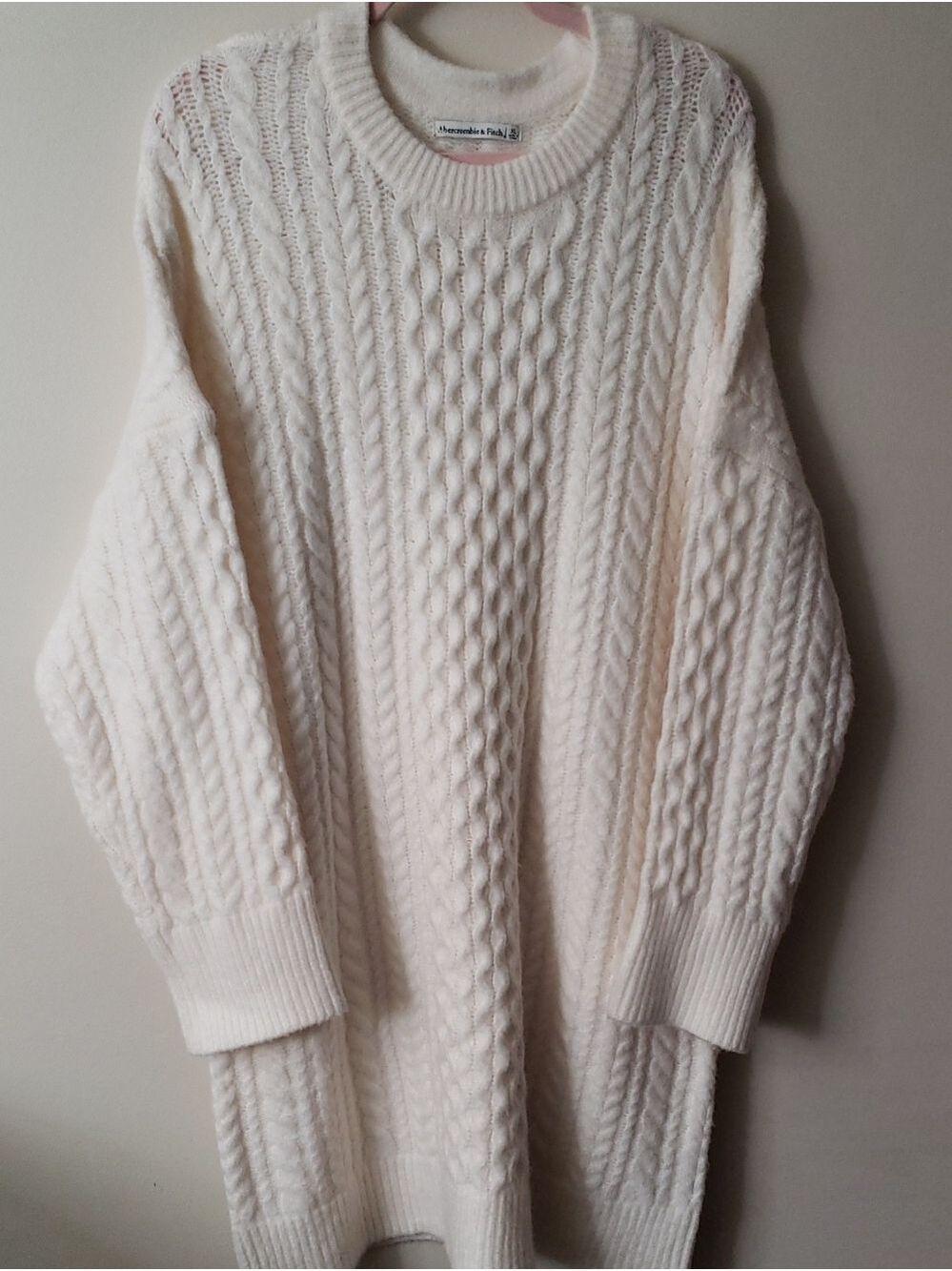 Abercrombie & Fitch Cream Cable-Knit Crewneck Sweater Dress